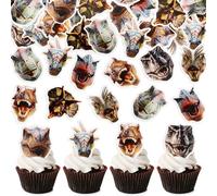 Blumomon 48Pcs Pre-Cut Edible Dinosaur Cupcake Toppers Edible Dinosaur Happy Birthday Cupcake Decoration Dinosaur Theme Birthday Cake Decorations Baby Shower Party Decoration