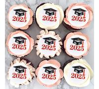 Blumomon 48Pcs Pre-Cut Edible Graduation Cupcake Toppers 2025 Graduation Hat Wafer Paper Cake Decorations Picks Graduate Commencement Party Cake Decorations Supplies