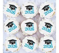 Blumomon 48Pcs Pre-Cut Edible Graduation Cupcake Toppers 2026 Graduation Hat Wafer Paper Cake Decorations Picks Graduate Commencement Party Cake Decorations Supplies