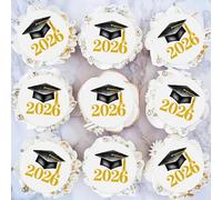 Blumomon 48Pcs Pre-Cut Edible Graduation Cupcake Toppers 2026 Graduation Hat Wafer Paper Cake Decorations Picks Graduate Commencement Party Cake Decorations Supplies