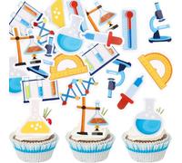Blumomon 48pcs Pre-Cut Edible Science Cupcake Toppers Scientific instruments Cupcake Decorations Chemistry Theme Party Cake Decorations Physics Cake Topper Supplies