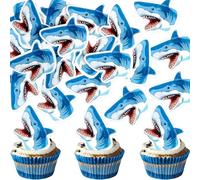 Blumomon 48Pcs Pre-Cut Edible Shark Cupcake Toppers Shark Head Cake Deco Under the Sea Ocean Party Decorations Baby Girl Shower Birthday Shark Enthusiasts Party Decorations Supplies