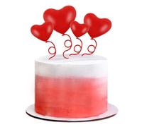 Blumomon 4Pcs Heart Cake Topper Red Valentine's Day Cake Topper Picks Mixed Size Happy Valentine's Day Cake Decorations Valentine's Wedding Party Bridal Shower Decorations Supplies