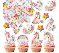 Blumomon 50Pcs Edible Unicorn Cake Decoration Cartoon Star Rainbow Cupcake Topper Unicorn Theme Party Decorations Kids Birthday Baby Shower Party Decorations Supplies