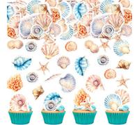 Blumomon 52Pcs Pre-Cut Edible Sea Shells Cupcake Conch Scallop Toppers Ocean Theme Party Decorations Baby Girl Shower Birthday Shell Enthusiasts Collector Party Decorations Supplies