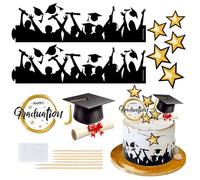Blumomon 9Pcs 2026 Graduation Scene Cake Decors Recent Graduate Cake Wrapper Hat Star Balloon Cake Decors Graduate Student Bachelor Master Doctor Graduation Party Decorations Supplies