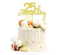 Blumomon Gold Glitter 25th Anniversary Cake Topper for 25th Wedding Anniversary 25th Silver Wedding Anniversary Party 25th Birthday Party Decorations 3 Pack (BG-2020-409-25)