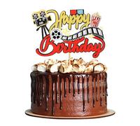 Blumomon Happy Birthday Movie Cake Topper Movie Night Popcorn Cake Decoration for Theater Video Recorder Film Movie Theme Kids Boy Girl Birthday Party Supplies Decoration