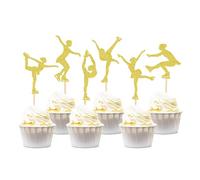 Blumomon Pack of 24 Glitter Figure Skating Cupcake Toppers Girls Figure Skating Cupcake Toppers Picks Gold Ice Skating Sports Themed Cake Toppers Girls Birthday Party Accessories