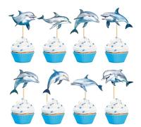 Blumomon Pack of 28 Dolphin Cupcake Toppers Jungle Safari Animals Dolphin Cake Decoration Animals Figure Cake Topper Picks for Ocean Baby Party Children's Birthday Party Supplies