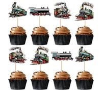 Blumomon Pack of 28 Train Cupcake Toppers Birthday of the Boy Cupcake Toppers Decoration for Family Celebrations