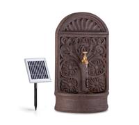 Blumfeldt Blumquell Solar Fountain, Decorative Garden Water Feature with Floral Pattern & White LED Lighting, Solar Panel, Battery, 5m Cable, Brown