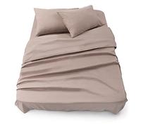 Blumtal Bedding 4 Piece Bed Sheet Set - Flat Sheet, Fitted Sheet with 2 Pillowcases for Double Bed, Wrinkle Free Microfibre Fabric, Taupe