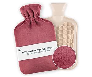 Blumtal Hot Water Bottles Frido - Super Soft Fleece Cover, Large Capacity, UK Testing Standards - Hot Water Bottle with Cover UK, Cedar Wood Red (1.8 Litre)