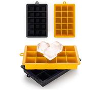 Blumtal Silicone Ice Cube Tray - Cube Size XL, 2 x 15 Pack, BPA Free, Easy Release of Ice Cubes, Silicone Mould, Black and Yellow