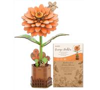 Blumuze 3D Wooden Puzzles, Wooden Flower Bouquet for Adults,3D Jigsaw Puzzle Flowers Gifts for Women Mum Friend on Her Birthday, Christmas, Valentine's Day, Mother's Day, Wedding (Orange Dahlia)