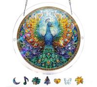 Blumuze Acrylic Puzzle for Adult Window Hanging,Acrylic Suncatcher Wall Hanging,Sun Catcher Stained Glass Acrylic Puzzle Decoration Birthday Gift for Women Men (Peacock of Radiance, 7.4 in)