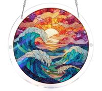 Blumuze Acrylic Puzzle for Adult Window Hanging,Acrylic Suncatcher Wall Hanging,Sun Catcher Stained Glass Acrylic Puzzle Decoration Birthday Gift for Women Men (Chasing the Sun Sea, 8.2 in)