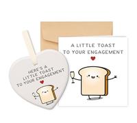Blumuze Engagement Card For Couples, Funny Engaged Card with Ceramic Heart Plaque for Friends,Engagement Gifts,Engagement Congratulations Present for Newly Engaged Couples