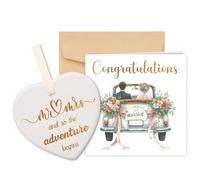 Blumuze Wedding Card with Ceramic Heart Plaque,Wedding Gifts for Bride and Groom,Mrs and Mrs,Newlyweds,Congratulations on Your Wedding Day Card with Envelope,Engagement Gifts Ideas for Him Her