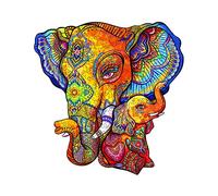 Blumuze Wooden Jigsaw Puzzles 125pcs, Elephant Puzzle MATERNAL LOVE Wooden Puzzles for Adults, Unique Shaped Animal Wood Puzzles for Adults Kids with Wood Gift Box,S-10x10 in