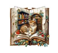 Blumuze Wooden Puzzle, Cat in the book Wooden Jigsaw Puzzles For Adults, Unique Shaped Animal Wood Puzzles For Adults Kids With Wood Gift Box 100pcs-S-19.5 * 19.2cm