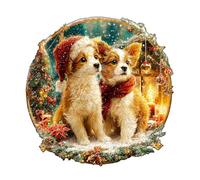 Blumuze Wooden Puzzle, Christmas Puppy Mix Wooden Jigsaw Puzzles For Adults, Unique Shaped Animal Wood Puzzles For Adults With Wood Gift Box 100pcs-S-21.5 * 21.3cm
