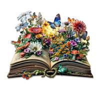 Blumuze Wooden Puzzle, Flowers on the Book Wooden Jigsaw Puzzles For Adults, Unique Shaped Animal Wood Puzzles For Adults Kids With Wood Gift Box 79pcs-S-21.5 * 17 cm