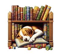 Blumuze Wooden Puzzle, Sleep Library-Dog Wooden Jigsaw Puzzles For Adults, Unique Shaped Animal Wood Puzzles For Adults Kids With Wood Gift Box 100pcs-S-21.5 * 21.4cm