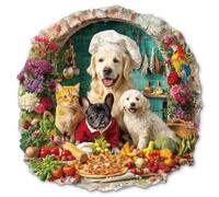 Blumuze Wooden Puzzle, The Cat and Dog Kitchen Wooden Jigsaw Puzzles For Adults, Unique Shaped Animal Wood Puzzles For Adults With Wood Gift Box 106pcs-S-21.9 * 21.8 cm