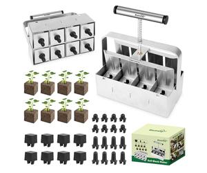 BlumWay Upgraded Soil Blocker, 8 Cell Seed Blocker 2 inch Quad Soil Block Maker Manual with 3 Types of Seed Pins,Hand-held Soil Blocking Tool for Seed Stater Tray Outdoor Plants