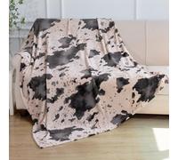 blunique Cow Print Blankets and Throws Soft Cozy Fleece Throw Blanket Farm Animal Pattern Decor for Sofa, Bed, Travel, Pink Twin 60x80 in