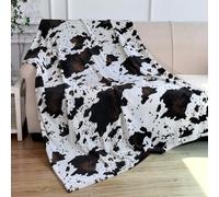 blunique Cow Print Blankets and Throws Soft Cozy Fleece Throw Blanket Farm Animal Pattern Decor for Sofa, Bed, Travel, Black & White Twin 60x80 in