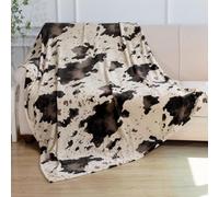 blunique Cow Print Blankets and Throws Soft Cozy Fleece Throw Blanket Farm Animal Pattern Decor for Sofa, Bed, Travel, Light Brown Twin 60x80 in