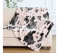 blunique Cow Print Blankets and Throws Soft Cozy Fleece Throw Blanket Farm Animal Pattern Decor for Sofa, Bed, Travel, Pink Throw 50x60 in
