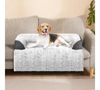 blunique Dog Sofa Bed, Faux Fur Cover, Pet Bolster Mat for Couch, Dogs Furniture Protector, Memory Foam Cushion, Grey M