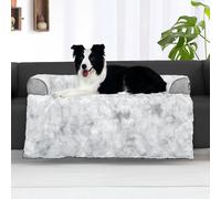 blunique Dog Sofa Bed, Faux Fur Cover, Pet Bolster Mat for Couch, Dogs Furniture Protector, Memory Foam Cushion, Tie Dye Grey L