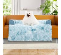 blunique Dog Sofa Bed, Faux Fur Cover, Pet Bolster Mat for Couch, Dogs Furniture Protector, Memory Foam Cushion, Tie Dye Blue M