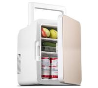 BLUNOA 10L Mini Fridge For Bedroom Small Refrigerator With Handle Portable Fridge Food Heater & Beverage Cooler For Car/Camping/Travel AC+DC Power (Color : Gold)