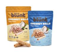 Blunt Coconut Crispy Rolls Original & Vanilla Flavour 100g - Vegan Snack | Premium Vegan Snacks, Light & Crispy Coconut Sweets for Adults & Kids, Delicious Plant-Based Treat for Snacking & Sharing