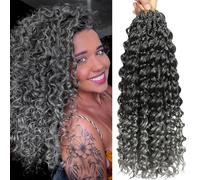 BLUONASI GoGo Curl Curly Crochet Hair for Women, Water Wave, Deep Wave, Boho Crochet Braids, Synthetic Hair Extensions (18 inch, Pack of 9, T/Grey)