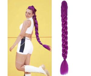 BLUONASI Long Purple Hair Extensions Synthetic Fiber Braid Cosplay Ponytail Extension 24 Inch Easy Claw Clip for Cosplay Halloween Costume