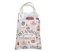 BLUPARK Istanbul Tote Bag Funny Istanbul Landmarks Gift Turkish Handle Bag Turkiye Gift Turkey Travel Bag Turkey Lover Gift, Istanbul Tote, M