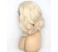 BLUPLE Blonde Platinum Lace Front Wig Bob Style Short Blonde White Wavy Wavy Synthetic Hair Middle Side Hand Tied Replacement Wig 12 Inch