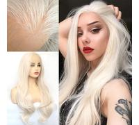BLUPLE Platinum Blonde 13x3.5 Lace Front Wig Long Natural Wavy 60# Blonde Heat Resistant Synthetic Hair Replacement Full Wigs Middle Part for Women 22 Inch