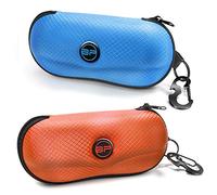 BLUPOND Sunglasses Case Semi Hard EVA Shell with Metal Hanging Hook Belt Clip Sun Glasses Storage, Blue/Orange, Pack of 1
