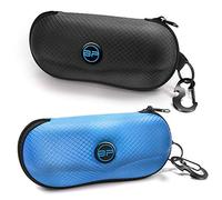 BLUPOND Sunglasses Case Semi Hard EVA Shell with Metal Hanging Hook Belt Clip Sun Glasses Storage, Black/Blue, Pack of 1