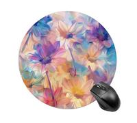 Blur Effect Flowers Mouse Pad - Ultra Thin, 7.8 Inch Round Mousepad with Non-Slip Rubber Base, Waterproof Mouse Mat for Office, Gaming