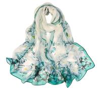 BLURBE Women's Floral Chiffon Scarf - Lightweight Long Sheer Wrap Soft Elegant Sun Protection Shawl for Spring Summer Fashion