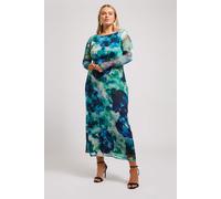Blurred Abstract Print Mesh Maxi Dress Yours Blue 14